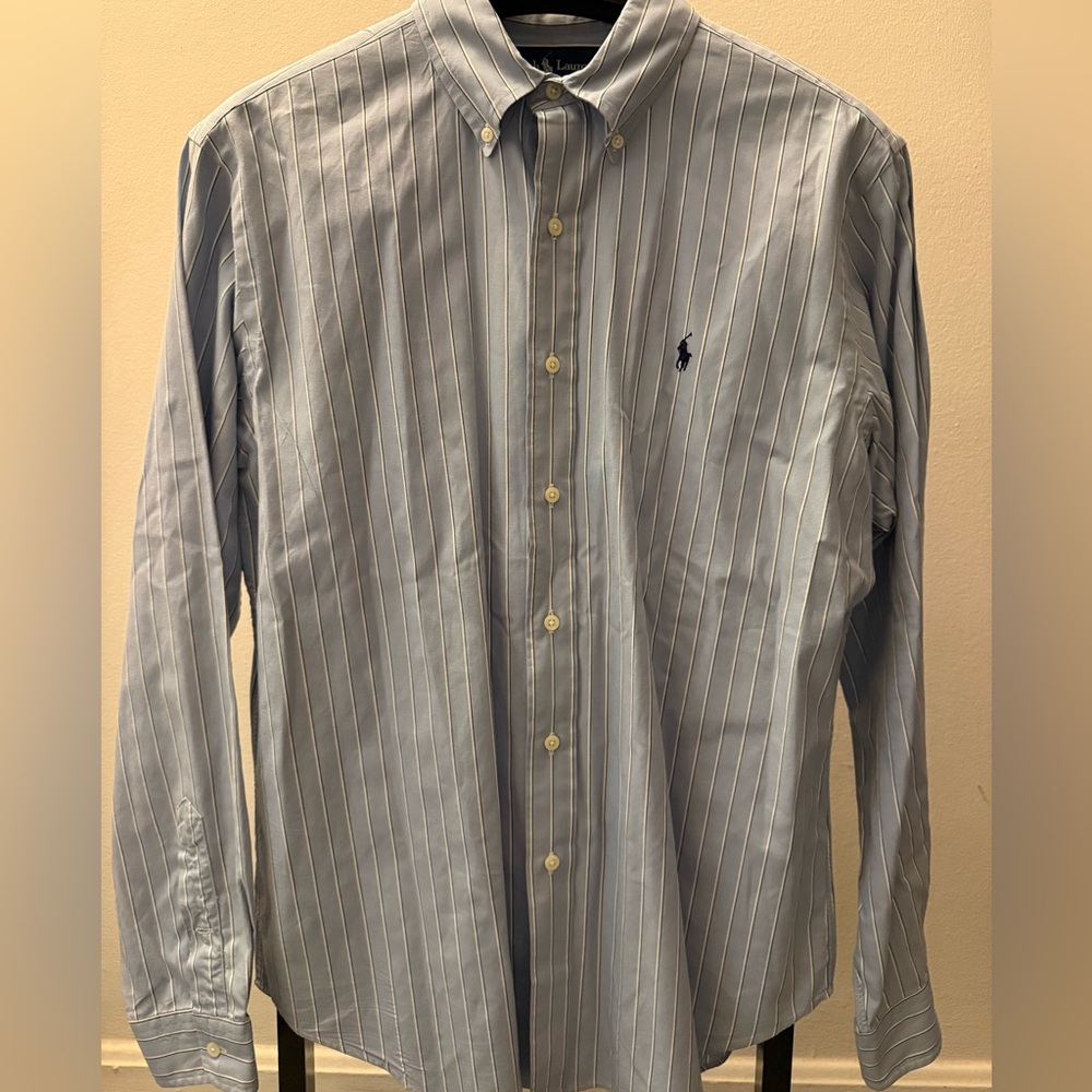 Ralph Lauren Men's Light Blue Striped button down Shirt long sleeved size L